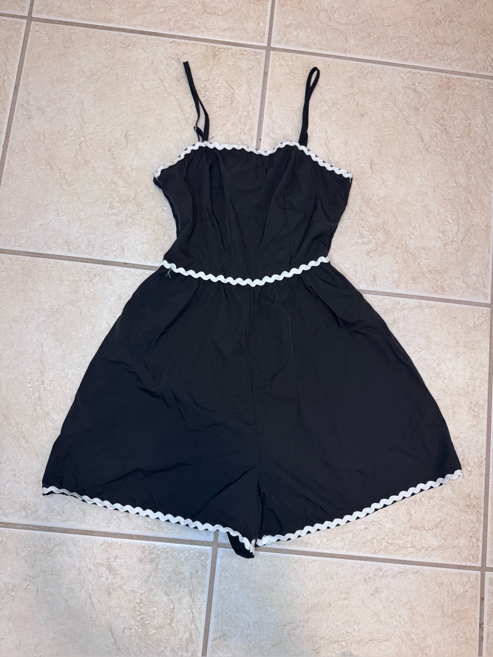 Black Women’s One-Piece Romper with White Trim